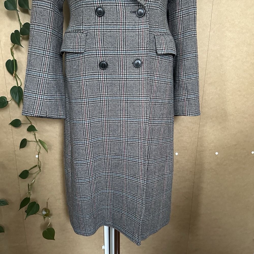 UNIQLO Ines de la Fressange IDLF Double Breasted Plaid Tweed Coat M Wool New - Picture 4 of 14
